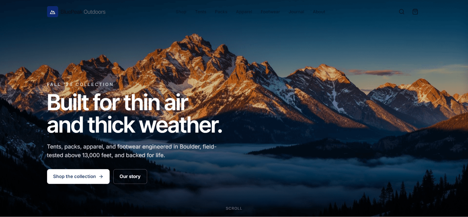 BluePeak Outdoors website preview