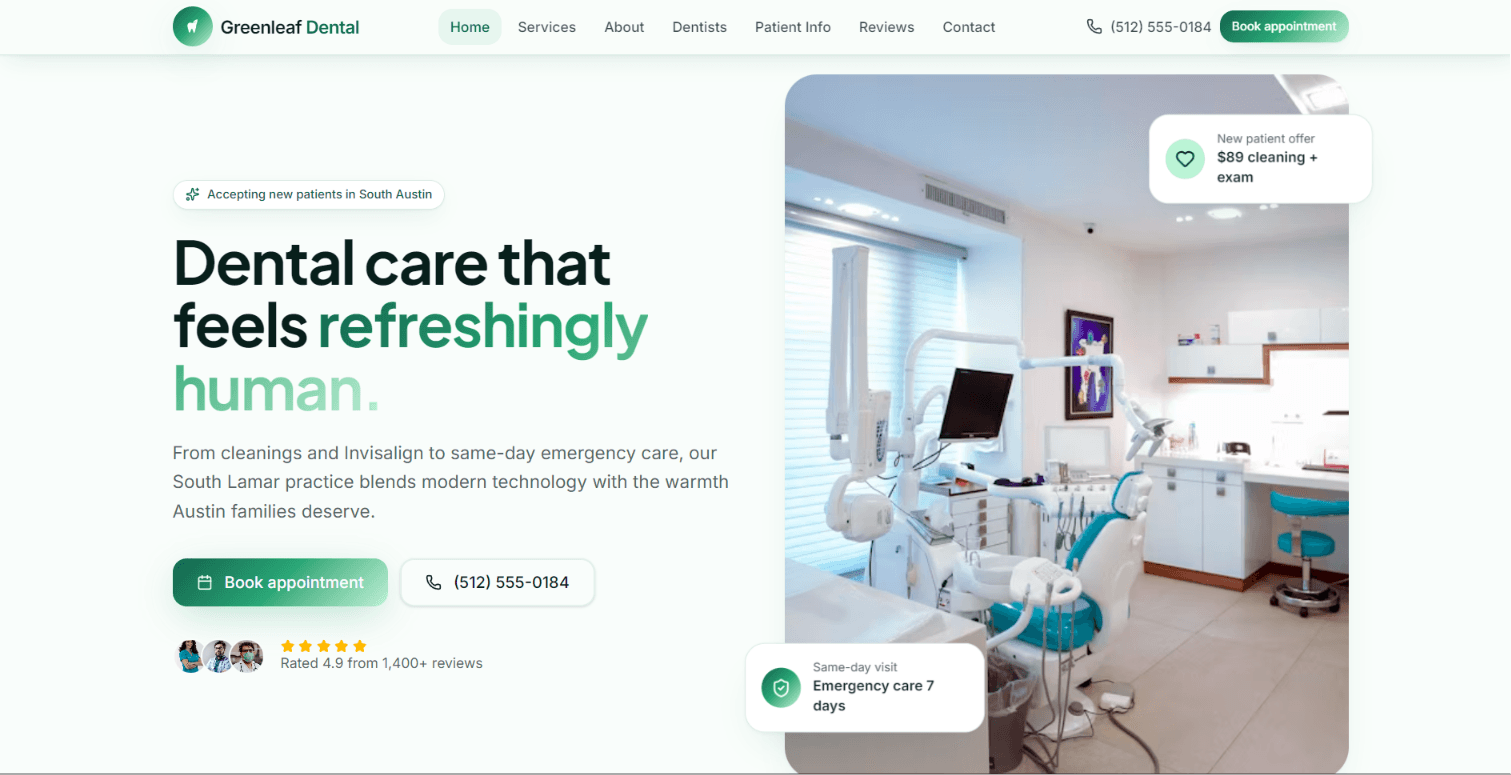 GreenLeaf Dental website preview